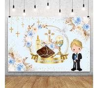 Renaiss 1.8x1.2m Dios Bendiga el Bautismo telón de Fondo Rubio Niño Mi Primera Comunión Fondo Recién Nacido Bautizo Ceremonia Fiesta Pastel Mesa Decoración Vinilo Photo Props