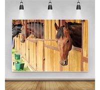 Renaiss 1.8x1.2m Fondo de Caballos Vintage Western Casa de Madera Fondo Estable Tema de Vaquero Decoración de Fiesta Caballo Granero Cabina Boy Club Ecuestre Eventos de Granja Accesorios para Fotos