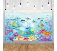 Renaiss 1.8x1.2m Fondos Marinos de Dibujos Animados Fish Tank Fish Coral Plantas Marinas Fotografía Telón de Fondo Bebé Niños Tema del Océano Cumpleaños Decoración Vinilo Foto Estudio Atrezzo