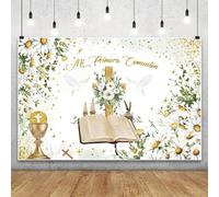 Renaiss 1.8x1.2m Mi Primera Comunión Telón de Fondo Flores Paloma de la Paz Dios Bendice Fotografía Fondo Niño Niña Bautismo Fiesta Decoraciones Pastel Mesa Banner Vinilo Foto Accesorios