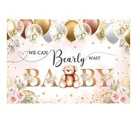 Renaiss 1.8x1.2m Oso Fondo de Ducha de bebé Podemos Esperar Globos Marrones Flores Fondo de fotografía Recién Nacido Niñas Pancarta de decoración de Fiesta de cumpleaños Vinilo Accesorios para Fotos