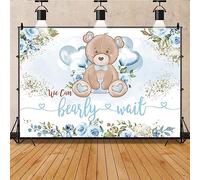 Renaiss 1.8x1.2m We Can Bearly Wait Telón de Fondo Oso Flor Azul Baby Shower Fotografía Fondo Niños Niños Fiesta de cumpleaños Decoración Cake Table Banner Vinilo Photo Studio Props
