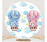 Renaiss 1.8x1.8m Oso Azul Rosa Telón De Fondo Redondo Nube del Cielo Revelación de género Fondo del círculo Recién Nacido Cumpleaños Decoración de Fiesta Baby Shower Tejido de poliéster Foto de Apoyo