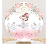 Renaiss 2.2m Ballet Chica Redondo Telón De Fondo Cisne Rosa Floral Fondo de fotografía Baby Shower decoración de Fiesta de cumpleaños Cartel de Mesa de Pastel Accesorios de Foto de poliéster