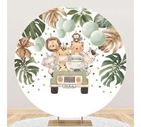 Renaiss 2.2m Jungle Safari Animals Fondo Redondo Globos de Coche Verde Baby Shower Fotografía Fondo Niños Fiesta de cumpleaños Decoración Poliéster Accesorios de Estudio fotográfico