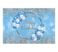 Renaiss 2.2x1.5m Fondo de cumpleaños Azul y Plateado Brillo Plateado Globo Brillante Flores Fotografía Fondo Niño Adulto Fiesta de cumpleaños Postre Pastel Decoración de Mesa Accesorios de Estudio