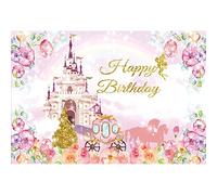 Renaiss 2.2x1.5m Fondo de Feliz cumpleaños Castillo Rosa Arcoíris Flores Fondo de fotografía Princesa Niñas Fiesta de cumpleaños Decoración Banner de Mesa de Pastel Accesorios para Fotos de Estudio