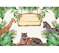 Renaiss 2.2x1.5m Fondo de fotografía de Animales de Safari Jungla Tigre Jirafa Cebra Fondo de zoológico de Dibujos Animados decoración de Fiesta de cumpleaños para niños Baby Shower Studio Props