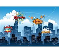 Renaiss 2.2x1.5m Fondo de superhéroe Fondo de Paisaje Urbano de cómic para fotografía Baby Shower Boy Girl Kid Decoración de Fiesta de cumpleaños Video Shoot Vinyl Studio Props