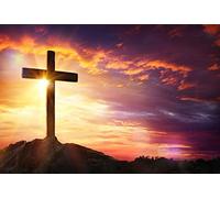 Renaiss 2.2x1.5m Jesucristo Cruz Telón de Fondo Puesta de Sol Montaña Sepulcro Señor Orar Fotografía Fondo Nacimiento de Jesús Crucifixión Religiosa Navidad Pascua Accesorios de Estudio fotográfico