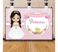Renaiss 2.2x1.5m Muchachas Primera Comunión Sagrada Fondo Princesa Rosado Fondo Recién Nacido Cumpleaños Decoración de Fiesta de Bautismo Banner de Mesa de Pastel Accesorios para Fotos