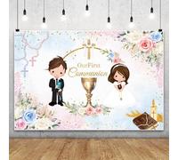 Renaiss 2.2x1.5m Nuestro telón de Fondo del Partido de la Primera comunión para el niño y la niña Dios Bendiga Bautismo de Fondo recién Nacido Bautizo Ceremonia de decoración Vinilo para Fotos