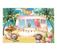 Renaiss 2.2x1.5m Seaside Ice Cream Truck Shop Telón de Fondo Verano Hawaiian Ocean Beach Palmera Rosa Coche Fotografía Fondo Baby Shower Girls Aloha Tema Fiesta de cumpleaños Decoración Foto Props
