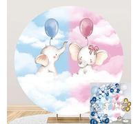 Renaiss 2.2x2.2m Elefante Revelación de sexo Telón De Fondo Redondo Rosado azul Cielo Nube Fondo del círculo Recién nacido Cumpleaños Decoración de fiesta Baby Shower Tejido de poliéster Foto de apoyo