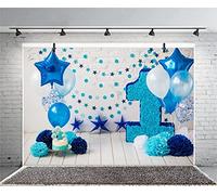 Renaiss 2.7x1.8m Niños 1er cumpleaños Fondo fotográfico Flores de Papel Globos Azules Piso de Madera Fotografía Telón de Fondo Niña Niño Bebé Un año Decoración de Fiesta Accesorios de Estudio