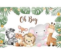 Renaiss 2.7x1.8m Oh Baby Backdrop Jungle Animals Backdrop Safari Animals Wild One Fotografía Fondo Baby Shower Decoraciones para Fiesta de cumpleaños Pastel Mesa Banner Vinilo Photo Studio Props