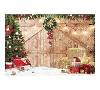 Renaiss 2.7x1.8m Puerta de Madera de Granero Fondo Árbol de Navidad Copo de Nieve Muro de Regalos Fondo de Fotografía Decoración de Fiesta Retrato de Niños Accesorios para Fotos
