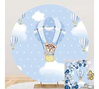 Renaiss 2m Globo aerostático Oso Telón De Fondo Redondo Nubes del Cielo Poliéster Fondo de fotografía Bebé Chico Decoración de Fiesta de cumpleaños Revelación de género Accesorios para Fotos