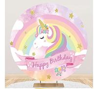 Renaiss 2m Joyeux Anniversaire Rond Toile de Fond ARC-en-Ciel Licorne Cercle ARC Toile de Fond Filles fête d'anniversaire gâteau décoration de Table Fond de Studio Photo en Polyester