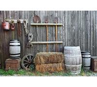 Renaiss 3.5x2.5m Campo Granja Granja Granero Telón de Fondo Barril Heno Bale Horquilla Rueda de Carro Fotografía Fondo Estilo rústico Decoración de Fiesta Hombre Retrato Sesión Accesorios de Estudio