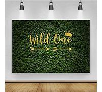 Renaiss 3x2.5m Fondo de fotografía de un cumpleaños Salvaje Hojas Verdes Fondo de Primer cumpleaños Corona Dorada Flecha Selva Safari Chica Niño Decoración de Fiesta Accesorios de Estudio