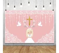 Renaiss 3x2m Fondo De Fotografía De Bautismo De Niñas Fondo de Primera comunión Chica Rubia Dios Bendiga Decoraciones de Fiesta Pastel Mesa Banner Vinilo Accesorios de Estudio fotográfico
