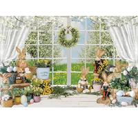 Renaiss 3x2m Fondo de fotografía de Pascua Ventana Paisaje de Primavera Conejos Huevos de Pascua Telón de Fondo Baby Shower Fiesta de cumpleaños Decoración del hogar Vinilo Photo Studio Props