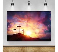 Renaiss 3x2m Jesucristo Cruz telón de Fondo Amanecer Tumba Puesta de Sol montaña fotografía Fondo Navidad Pascua Nacimiento de Jesús Vinilo telones de Fondo Accesorios para Fotos