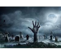 Renaiss 7 x 5 pies, telón de fondo de Halloween de mano zombi luna llena cielo nublado cementerio no-muerto, fondo de fotografía, decoración de fiesta de terror gris frío noche sombría accesorios de estudio de fotos para niños, hombre mujer retrato