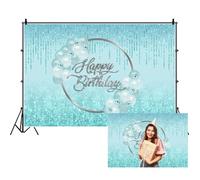 Renaiss Fondo de feliz cumpleaños para fotografía de 10 x 6.5 pies, color verde aguamarina, rosa y verde azulado, globo con purpurina para mujer, decoración de fiesta de cumpleaños, estudio de vinilo para video, fondos de fotos