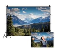 Renaiss Fondo de fotos de montaña de 7 x 5 pies, cielo azul, nubes blancas, lago, bosque, árboles, naturaleza, paisaje, fotografía, fiesta, papel pintado para adultos y niños