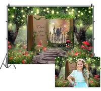 Renaiss Telón de fondo de bosque encantado de 7 x 5 pies, libro de cuentos de hadas, castillo mágico, árbol verde, camino de las maravillas, fondo de fotografía para recién nacidos, decoración de baby shower, accesorios de cabina de fotos
