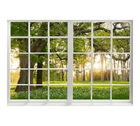 Renaiss Telón de Fondo de Ventana de Bosque de árboles Verdes de 7 x 5 pies para sesión de Fotos, Retratos, Primavera, Verano, Paisaje, Bosque, Ventana Francesa, Fondo de fotografía, Baby Shower