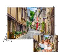 Renaiss Telón de Fondo para fotografía de Ciudad pequeña Francesa de 2,1 x 1,5 m, Estilo Desgastado, Elegante, turístico, Grava, Carretera, Calle, Boda, Luna de Miel, Vacaciones, decoración del hogar