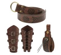 Renaissance Accessories -Belt Pouch Purse Vikīng Bracer Hook | Dress Up Knight Belt With Wristband Waist Bag | For Stage Performance Content Creators Collectors Comic | Artificial Leather 16x4cm, Café