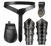 Renaissance Accessories Ren Faire - Cinturón de cuero vikingo medieval, cinturón de cintura para brazo de batalla y falda renfaire para caminata, Negro -