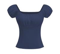 Renaissance Blusa tradicional para mujer, blusa victoriana con volantes, hombros descubiertos, camiseta medieval, ropa de cerveza, elegante, vintage, manga corta, rockabilly, blusa para mujer, O Navy