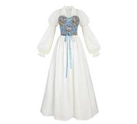 Renaissance Dress Women - Puff Sleeves High Waist Medieval Chemise Gown, Fairy Witch Costume Outfit | U Shaped Neckline Vintage Style Long Dress Elegant Party Wear For Ladies Cosplay Halloween