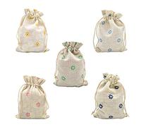 Renashed 20 bolsas de arpillera de 5.5 x 3.7 pulgadas con cordón de algodón, embalaje de regalo, bolsas de joyería, manualidades, boda, fiesta, color natural