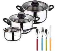 Renberg Bateria de cocina 5 piezas San Ignacio de acero inoxidable con cuberteria de 24 piezas en acero inoxidable en colores surtidos, PK3199