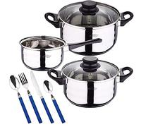 Renberg Bateria de cocina 5 piezas San Ignacio de acero inoxidable con cuberteria de 24 piezas en acero inoxidable en color azul, PK3198