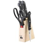 Renberg BONN - Set de 6 Piezas en Acero Inoxidable - Incluye 4 Cuchillos, Tijeras y Bloque de Cuchillos Universal - Utensilios Profesionales y Duraderos - Diseño Ergonómico - Gran Variedad de Usos