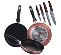 Renberg PK1927 3 sartenes 16/20/24 cms, más Juego de 4 Cuchillos de Cocina, Aluminio prensado/Acero Inoxidable