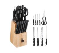 RENBERG Tenessy | Cuchillos de Cocina | Set Completo de 15 Piezas con Tacoma de Madera | Perfectos para Cortar Todo Tipo de Ingredientes | Cocina Profesional | Fabricados en Acero Inoxidable