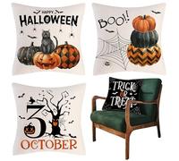Renchey Fundas de almohada con decoraciones de Halloween,Throw Pillow Case Funda de almohada de lino 4pcs/Set Fundas de cojines decorativos para decoraciones de fiesta de Halloween | Juego de 4 fundas