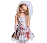 Renchey Traje de Novia Zombie - Traje De Fantasma Espeluznante Para Niña | Falda de Terror con Efecto Sangre para Fiestas de Disfraces, Carnaval, Niñas, Casa Encantada y Obra de Teatro