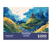 Render of Grassy Hill 1000 Pcs Ökopapier Puzzle Fantasy Pagoda on A Hill Stressabbau Kreatives Spiel Puzzles Als Wohnaccessoires 52x38cm/1000pcs