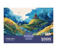 Render of Grassy Hill 1000 Pcs Premium-Karton Puzzle Fantasy Pagoda on A Hill Stressabbau Familienspiel Puzzles Für Erwachsene Und Kinder 70x50cm/1000pcs