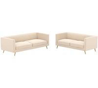 Rendez-Vous Déco Conjunto de sofás de terciopelo beige para 5 personas