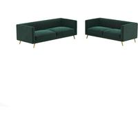 Rendez-Vous Déco Conjunto de sofás de terciopelo verde de 5 plazas